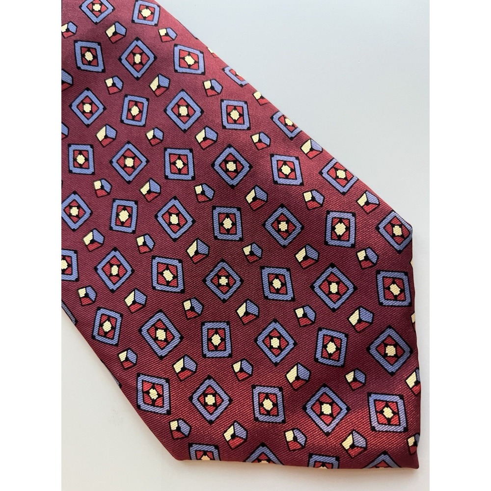 Polo Ralph Lauren Hand Made Neck Tie Burgundy Geometric Short 56" X‎ 4"